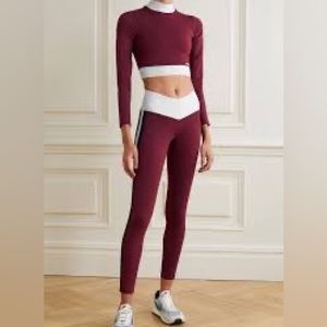 STAUD x New Balance cropped stretch top and leggings in burgundy, size M